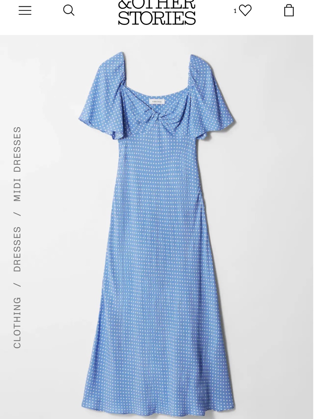 & Other Stories Light Blue Polka Dot Midi Dress with Flutter Sleeves